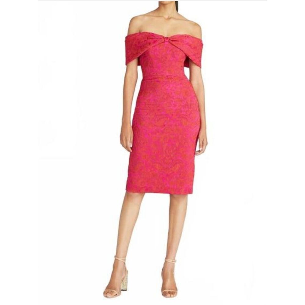 Theia Eveline Off the Shoulder Embroidered Shift Dress Sz 8